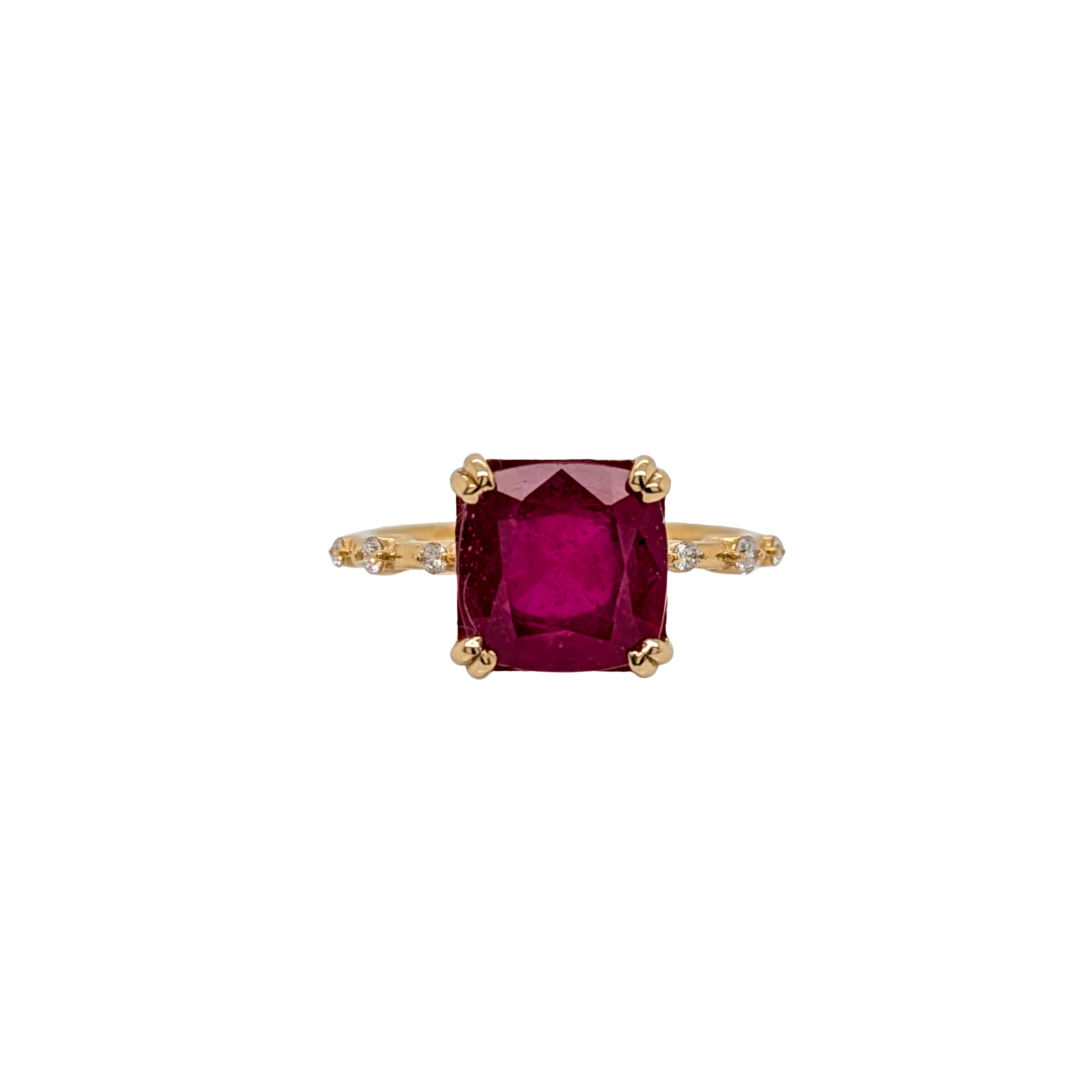 Bhavna 14K Yellow Gold 4.9cts Madagascar Ruby Diamond Ring | Emerald Cut 9mm