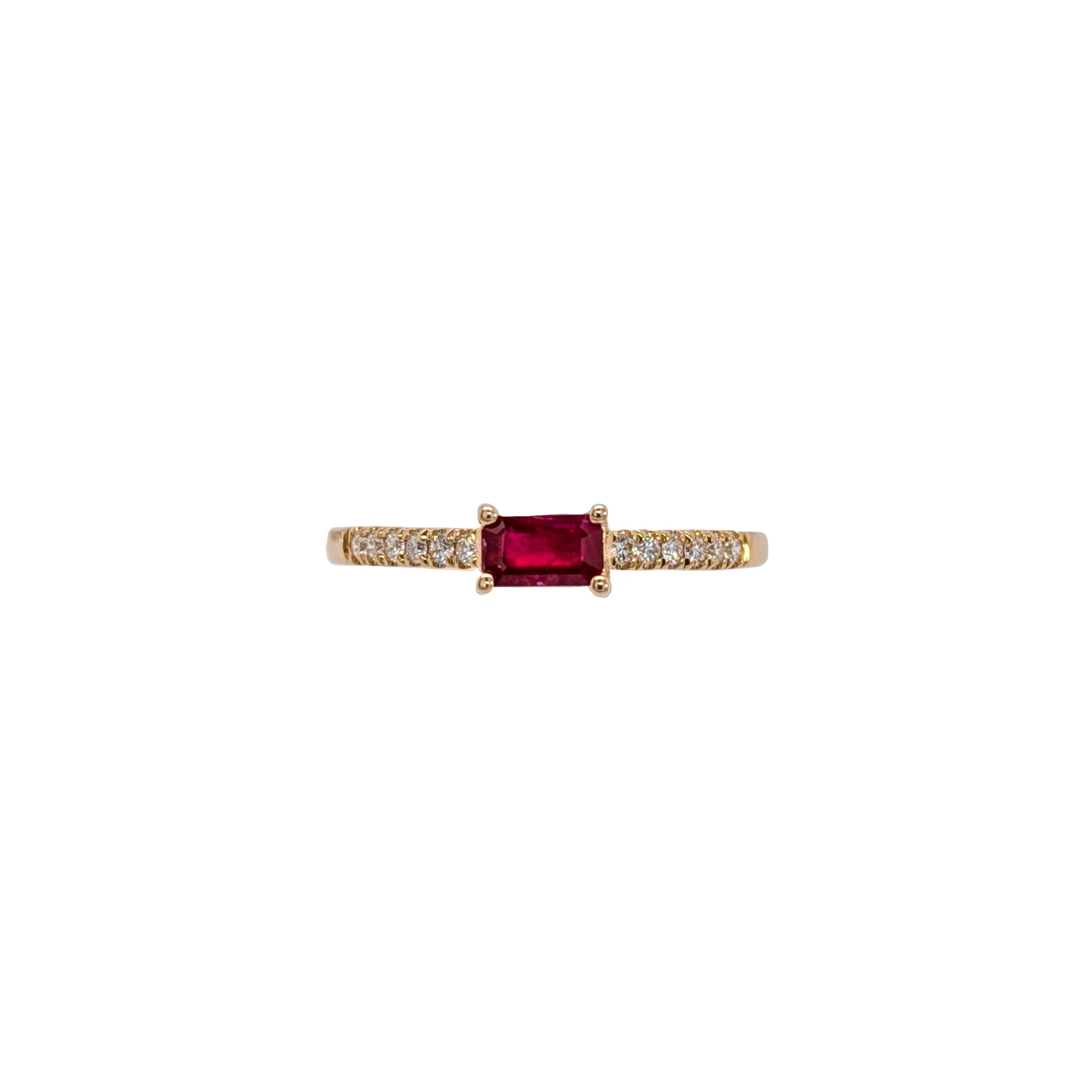 Anita 14K Yellow Gold 0.32cts Ruby Diamond Ring | Emerald Cut 5x3mm