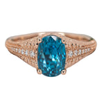 Indu 14K Rose Gold 4.73cts Blue Zircon Diamond Ring | Oval 9x7mm
