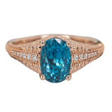 Indu 14K Rose Gold 4.73cts Blue Zircon Diamond Ring | Oval 9x7mm