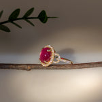 astra 14k yellow gold 4.95cts star ruby diamond wedding ring | oval 11x8mm