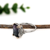 Tessa 14K White Gold Bi-Color Tourmaline Diamond Ring | Emerald Cut 12x8mm