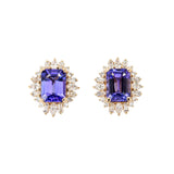 Ayesha 14K Solid Gold Tanzanite Diamond Earrings | Emerald Cut 8x6mm