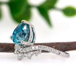 Anu 14K White Gold 3.78cts Blue Zircon Diamond Ring | Pear Shape 9x7mm