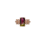 adny 14k rose gold 2.61cts bi-color tourmaline diamond ring | emerald cut 10.3x6.2mm