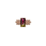 adny 14k rose gold 2.61cts bi-color tourmaline diamond ring | emerald cut 10.3x6.2mm