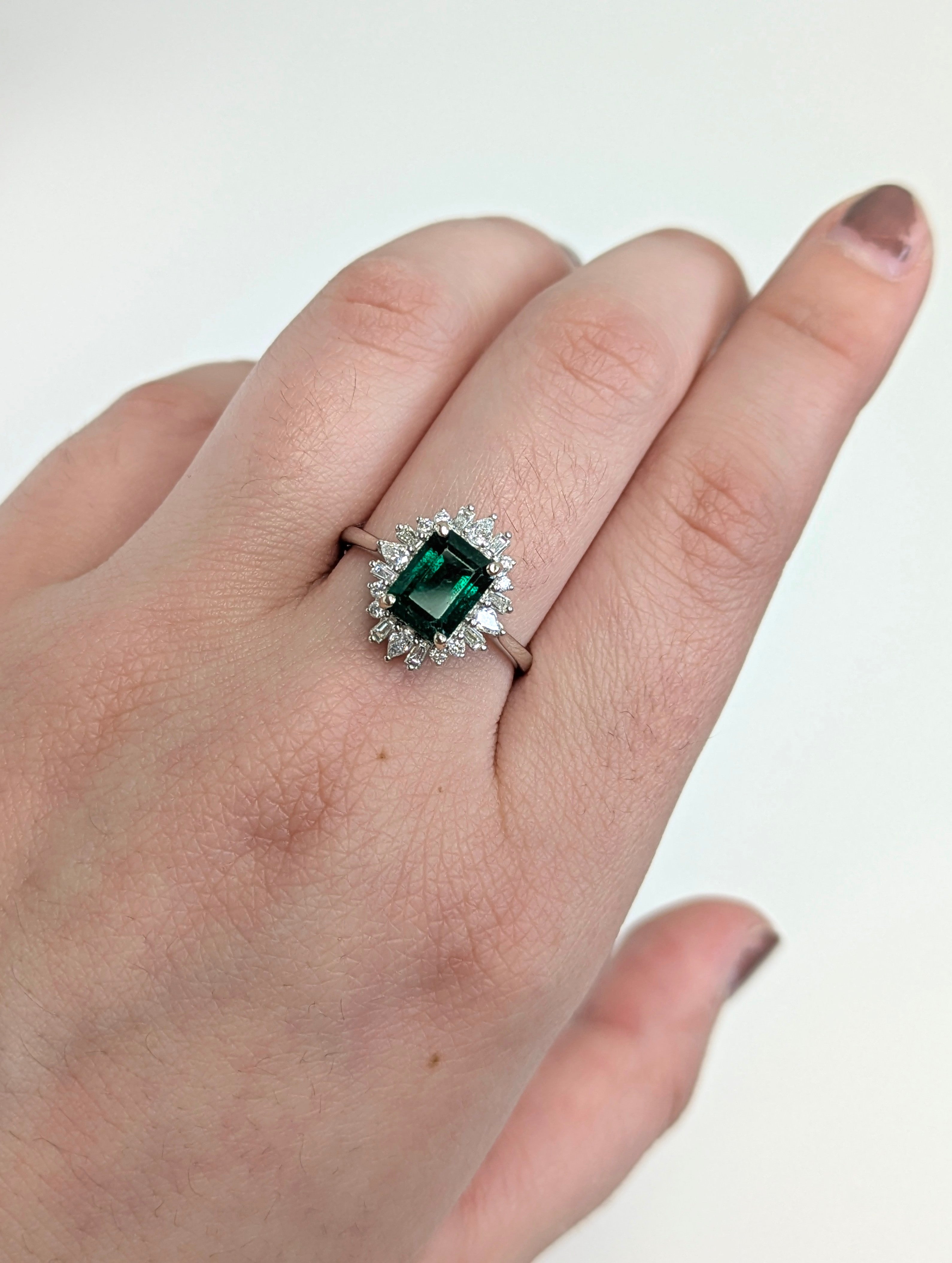Mukta 14K White Gold 1.66cts Zambian Emerald Diamond Ring | Emerald Cut  8x6mm