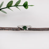 Dainty Green Tsavorite Ring w Natural Diamond Accents in Solid 14k Gold | RD 5mm