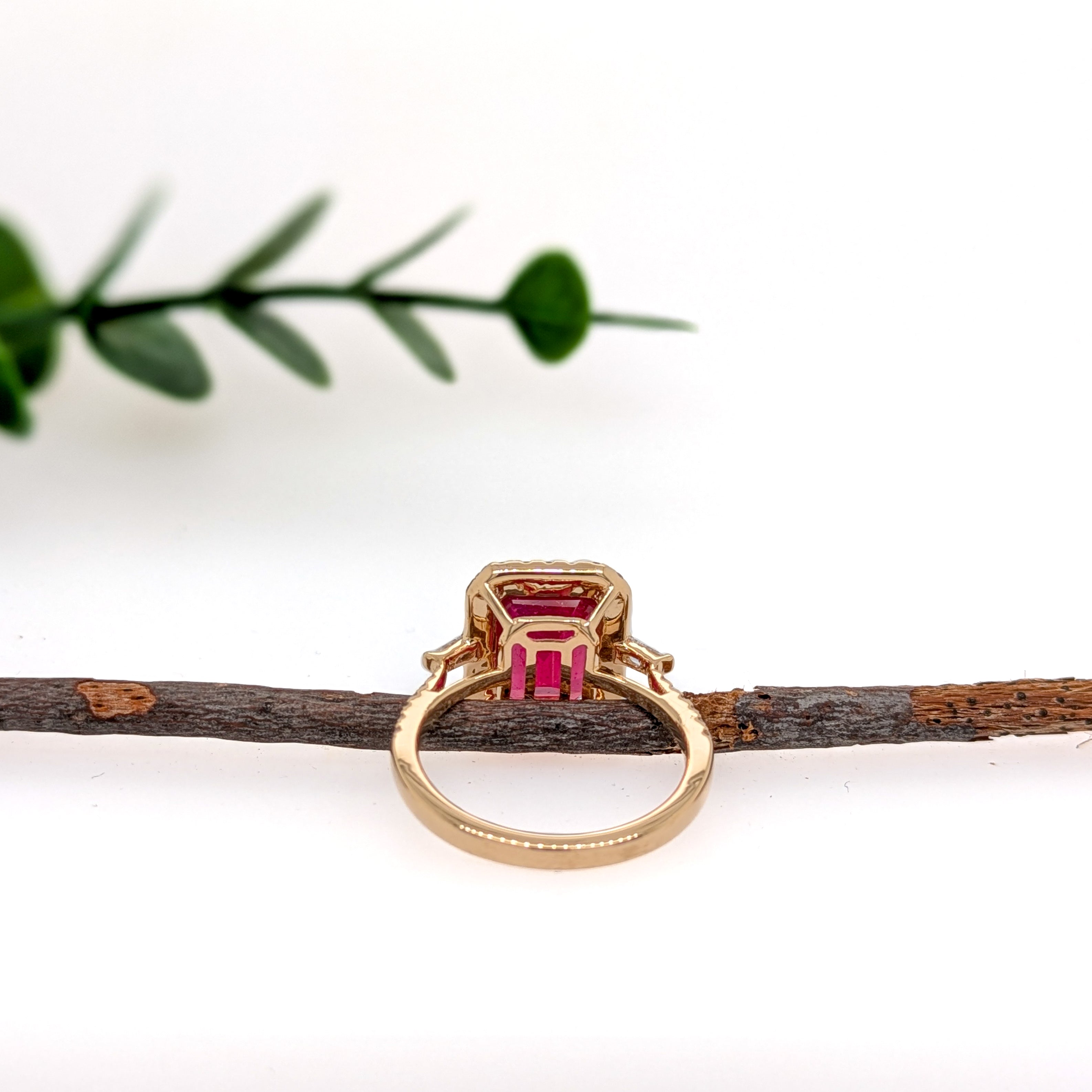 Alma 14K Yellow Gold 4.25cts Madagascar Ruby Diamond Ring | Emerald Cut 10x8mm