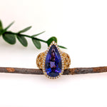 Previously Loved 18K Yellow Gold 9.7cts Tanzanite Diamond Ring | Pear Shape 20x11mm