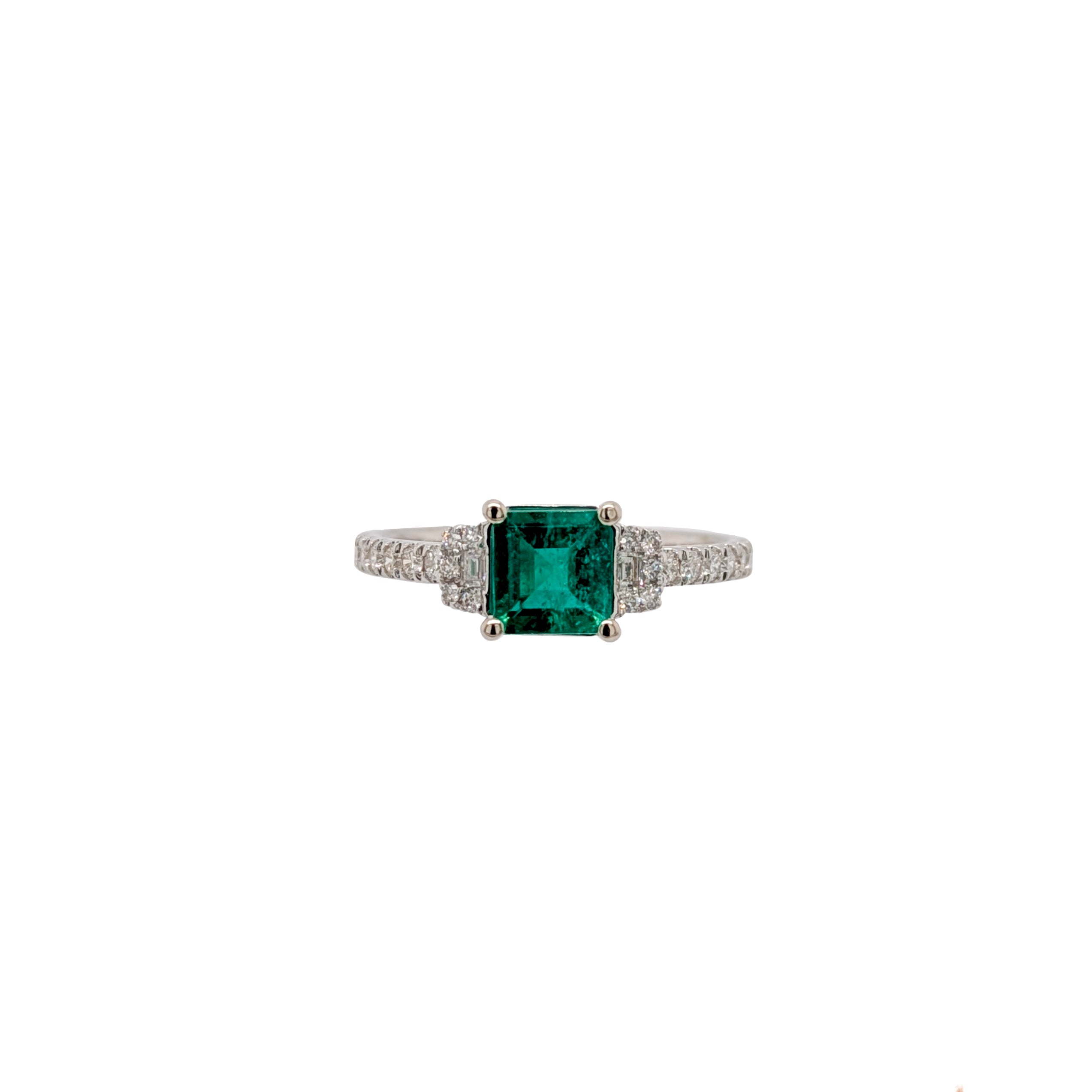 Lea 14K White Gold 0.66cts Colombian Emerald Diamond Ring | Asscher cut 6mm
