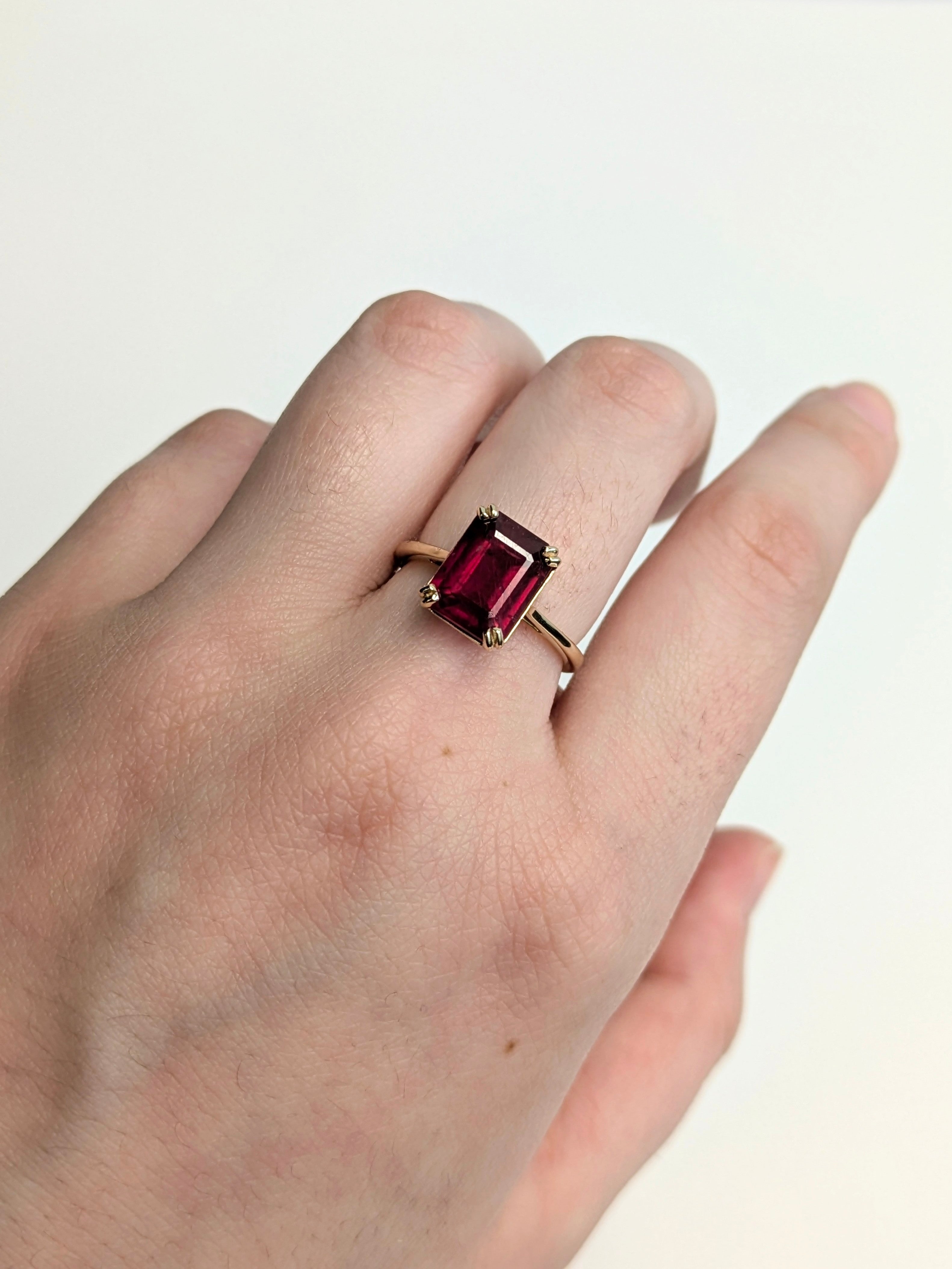 Raha 14K Yellow Gold 4.03cts Ruby Ring | Emerald Cut 9x7mm