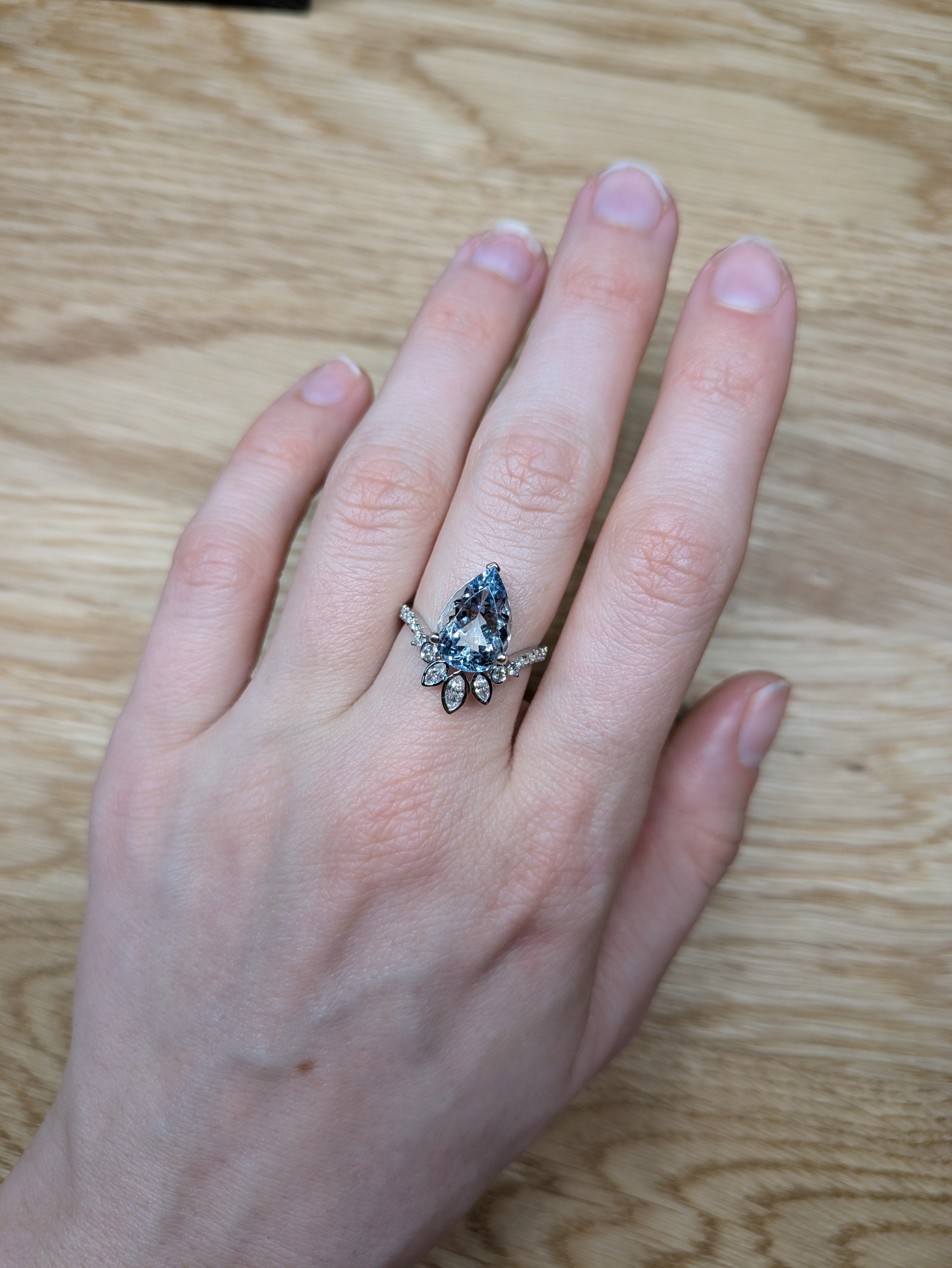 Anisha 14K White Gold 3.43cts Aquamarine Diamond Promise Ring  | Pear Shape 13x9mm