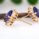Ayesha 14K Solid Gold Tanzanite Diamond Earrings | Emerald Cut 8x6mm