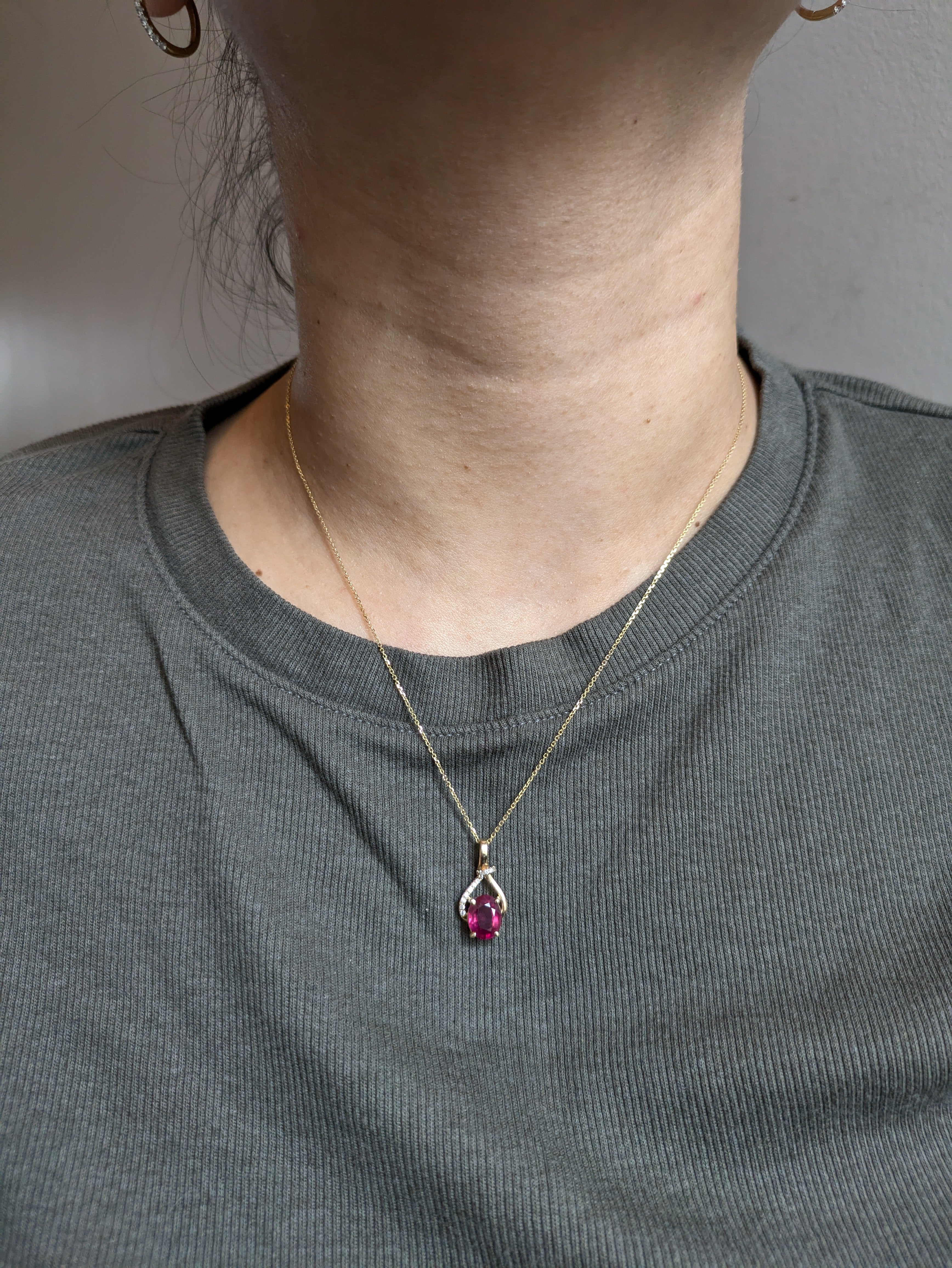 Rhyah 14K Yellow Gold 1.95cts Ruby Diamond Pendant | Oval 9x7mm