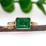 Asra 14K Yellow Gold 1.63cts Zambian Emerald Ring | Emerald Cut 8.5X6.2mm