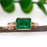 Asra 14K Yellow Gold 1.63cts Zambian Emerald Ring | Emerald Cut 8.5X6.2mm