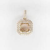 Statement Round Pendant Setting with a Double Diamond Halo in 14K Solid Gold