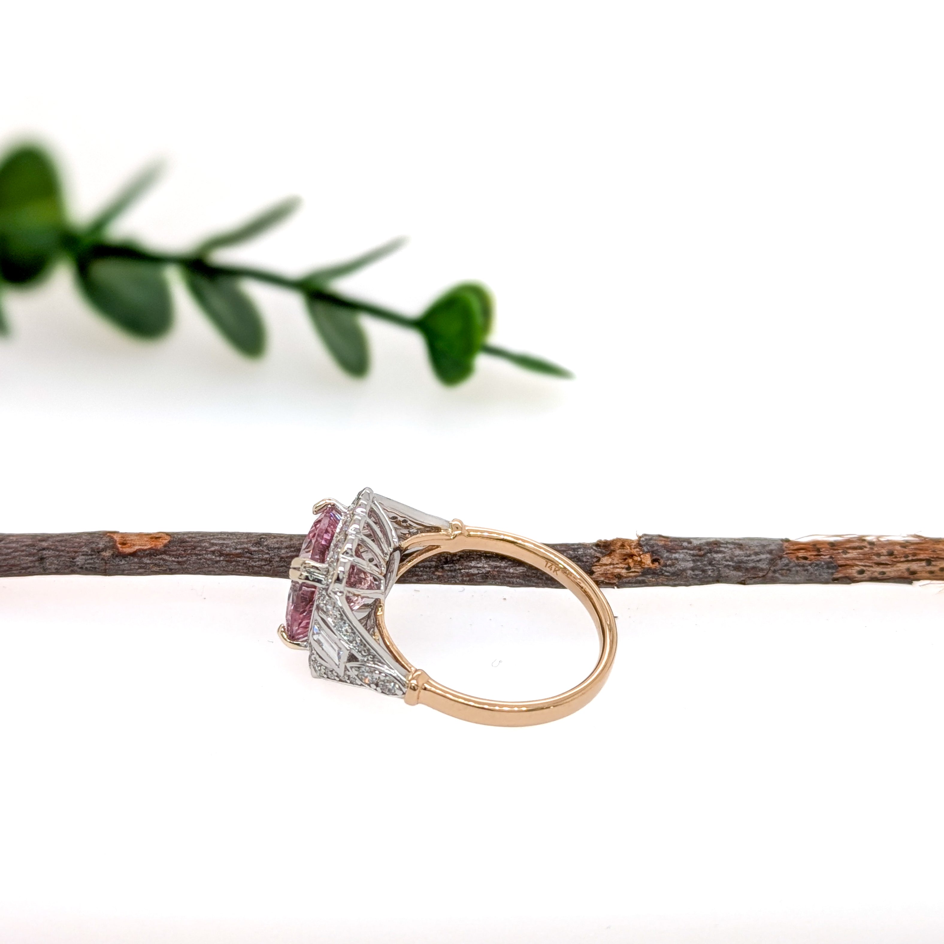 Lara 14K Dual White Yellow Gold 2.97cts Cor de Rosa Morganite Diamond Ring | Cushion 9mm