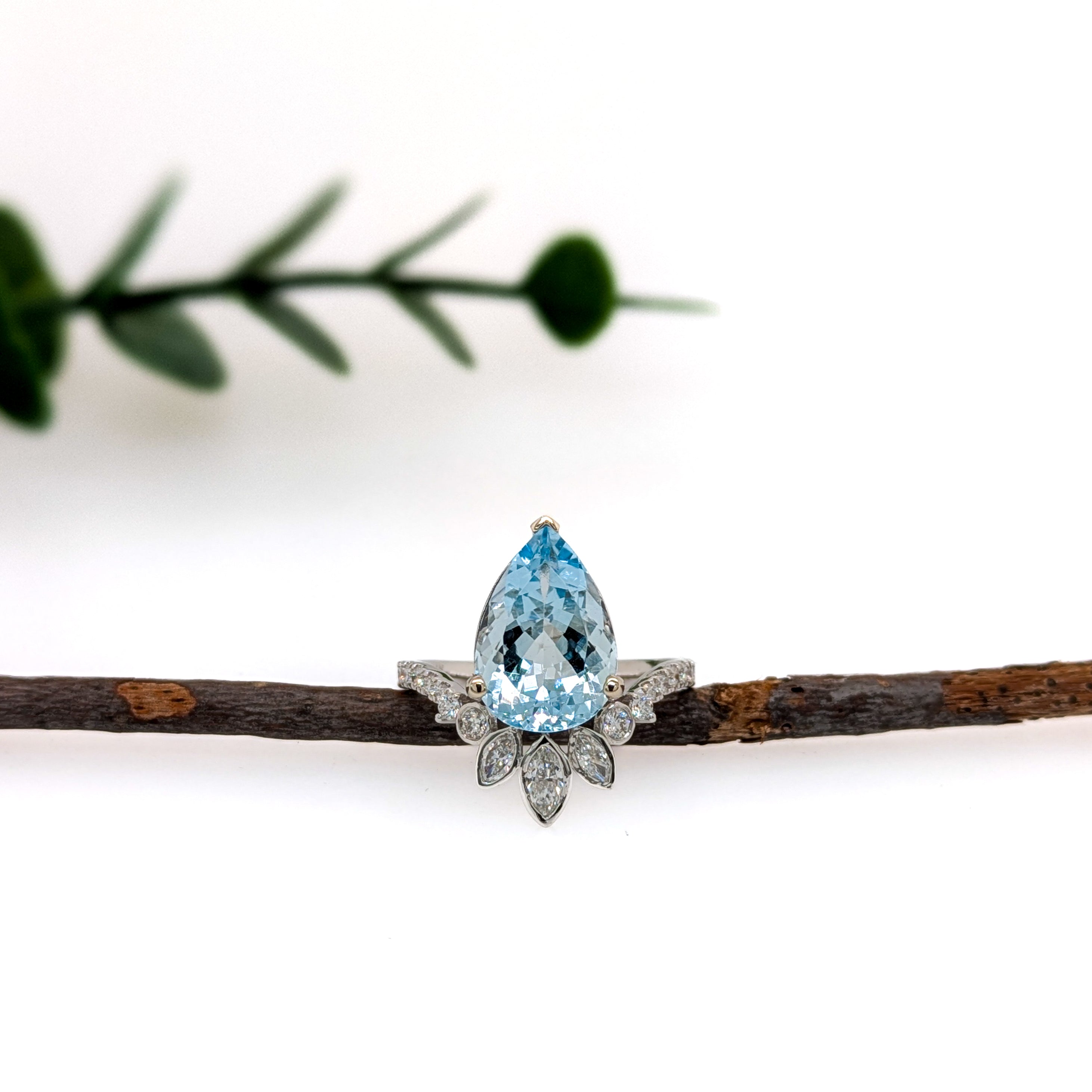 Anisha 14K White Gold 3.43cts Aquamarine Diamond Promise Ring  | Pear Shape 13x9mm