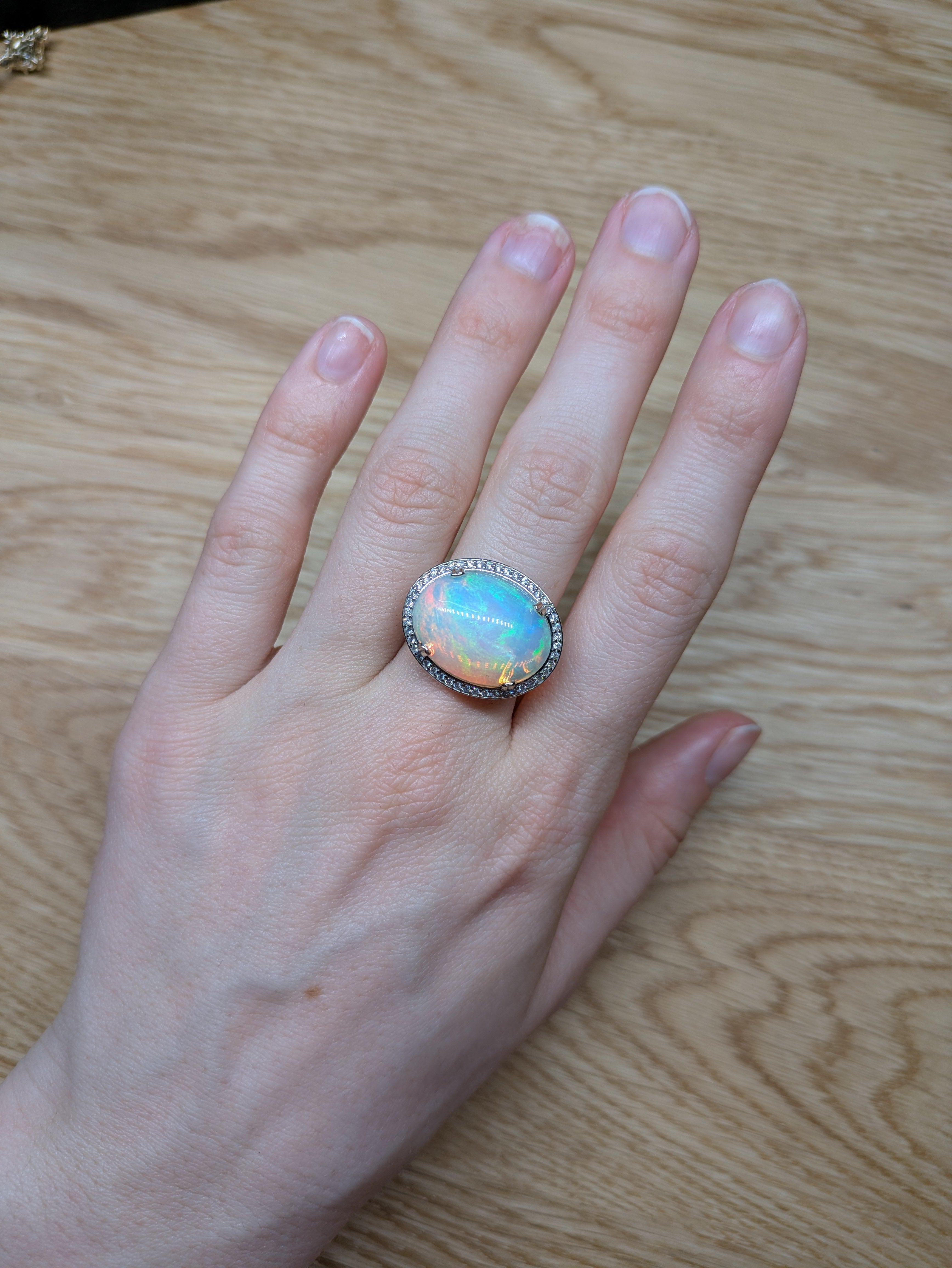 Sasha 14K White Gold 9.43cts Opal Diamond Ring | Oval 20x15mm