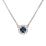 Sapphire Pendant Necklace w Earth Mined Diamonds in Solid 14K Gold Round 6mm