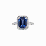 2.65ct Statement Tanzanite Ring w Natural Diamond Halo in Solid 14K White Gold | EM 9x7mm