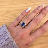 2.65ct Statement Tanzanite Ring w Natural Diamond Halo in Solid 14K White Gold | EM 9x7mm