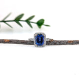 2.65ct Statement Tanzanite Ring w Natural Diamond Halo in Solid 14K White Gold | EM 9x7mm