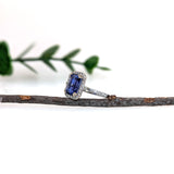 2.65ct Statement Tanzanite Ring w Natural Diamond Halo in Solid 14K White Gold | EM 9x7mm