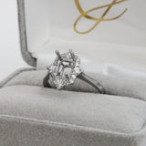 Vintage Style Art Deco Diamond Halo Ring Semi Mount in Solid 14K Gold