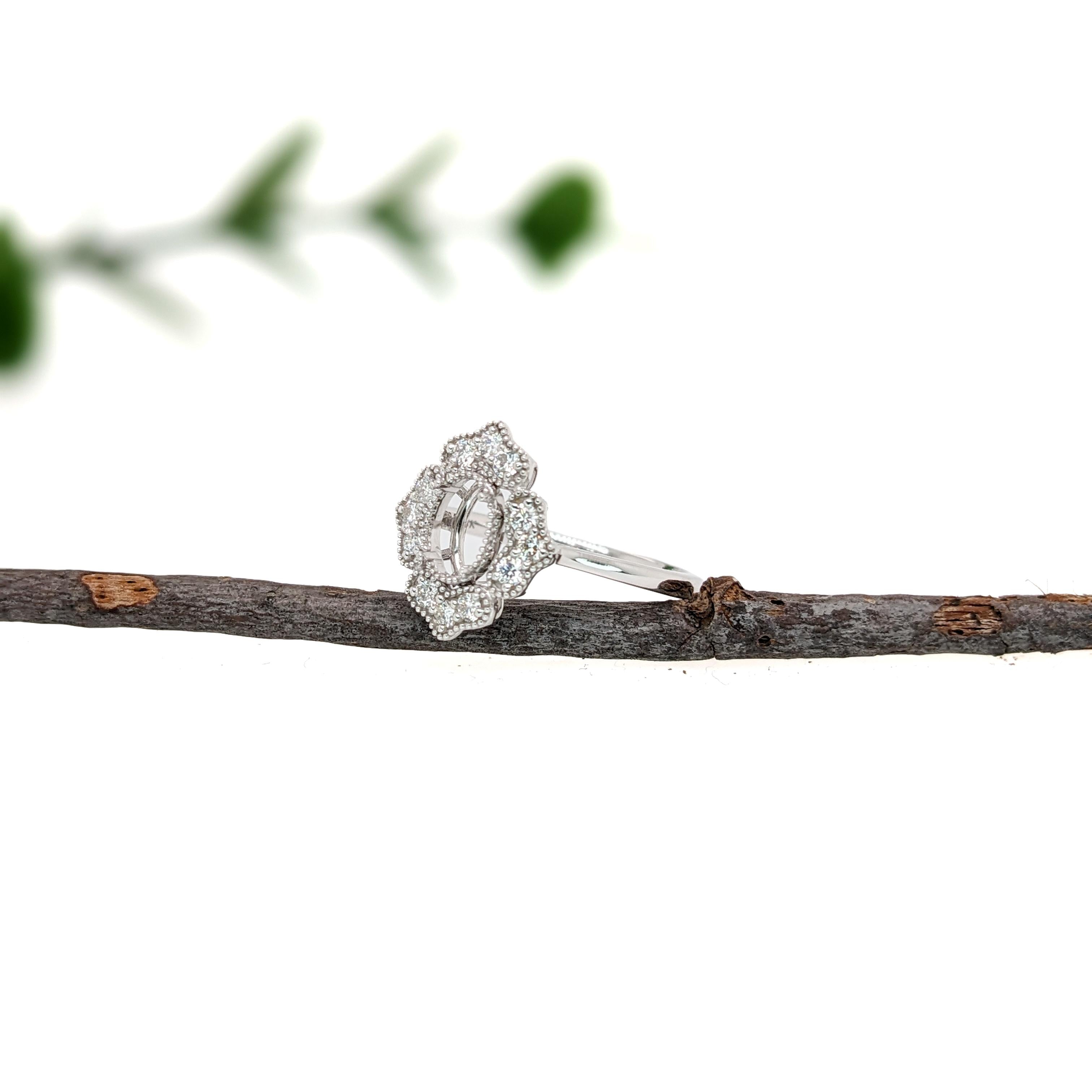 Bespoke Ring Setting w Natural Diamond Accents in 14K Solid Gold | OV 6.5x5mm