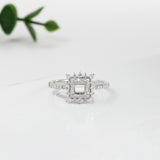Ring Semi Mount w Earth Mined Diamonds in Solid 14K Gold | Princess Cut 4mm