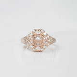 Ring Semi Mount w Earth Mined Diamonds in Solid 14K Gold | Cushion 6mm