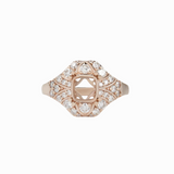 Ring Semi Mount w Earth Mined Diamonds in Solid 14K Gold | Cushion 6mm