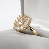 Alice Ring Semi Mount w Earth Mined Diamonds in Solid 18K Gold | Emerald Cut