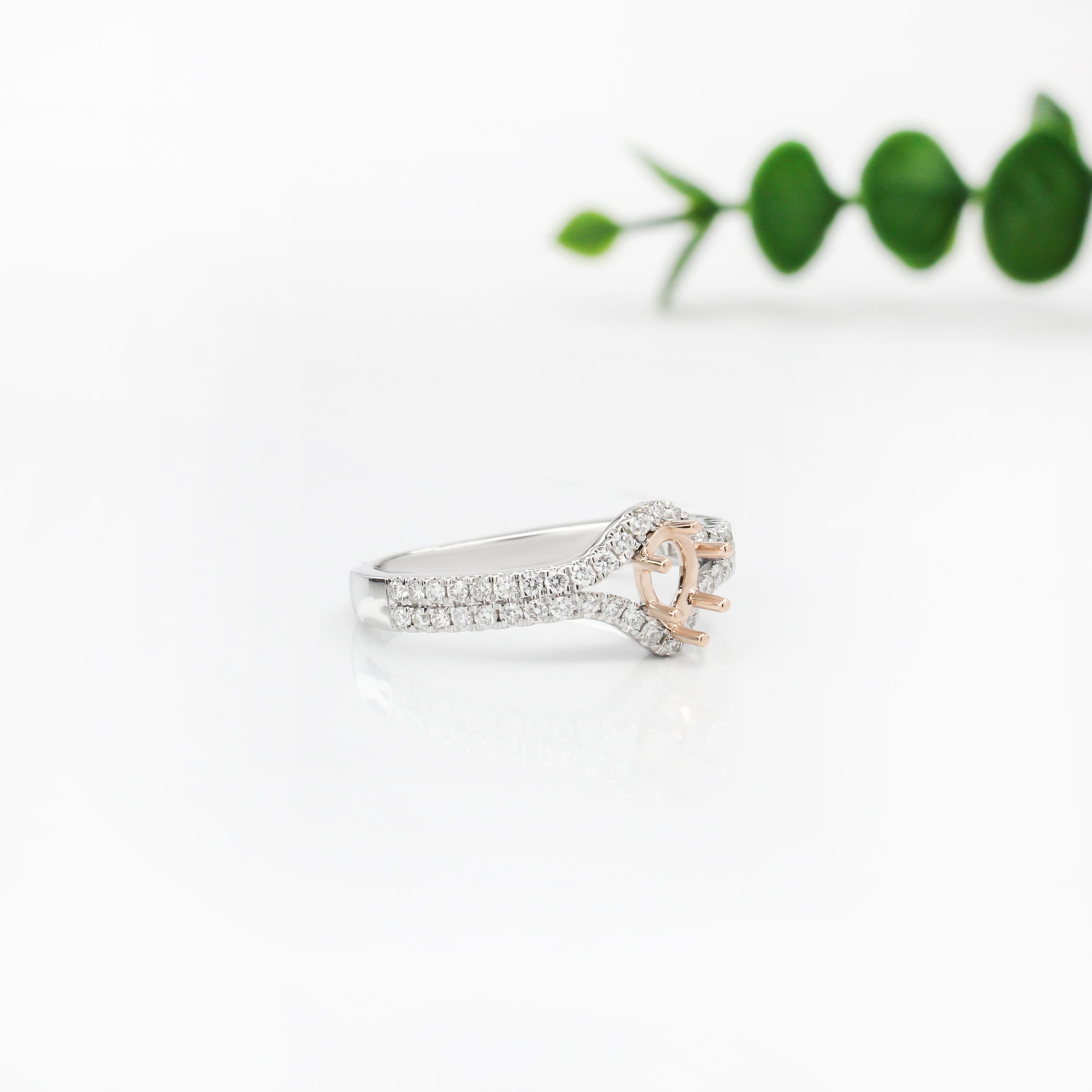 Unique Split Shank Ring Setting with Diamonds in 14K Solid Gold | Pear Shape