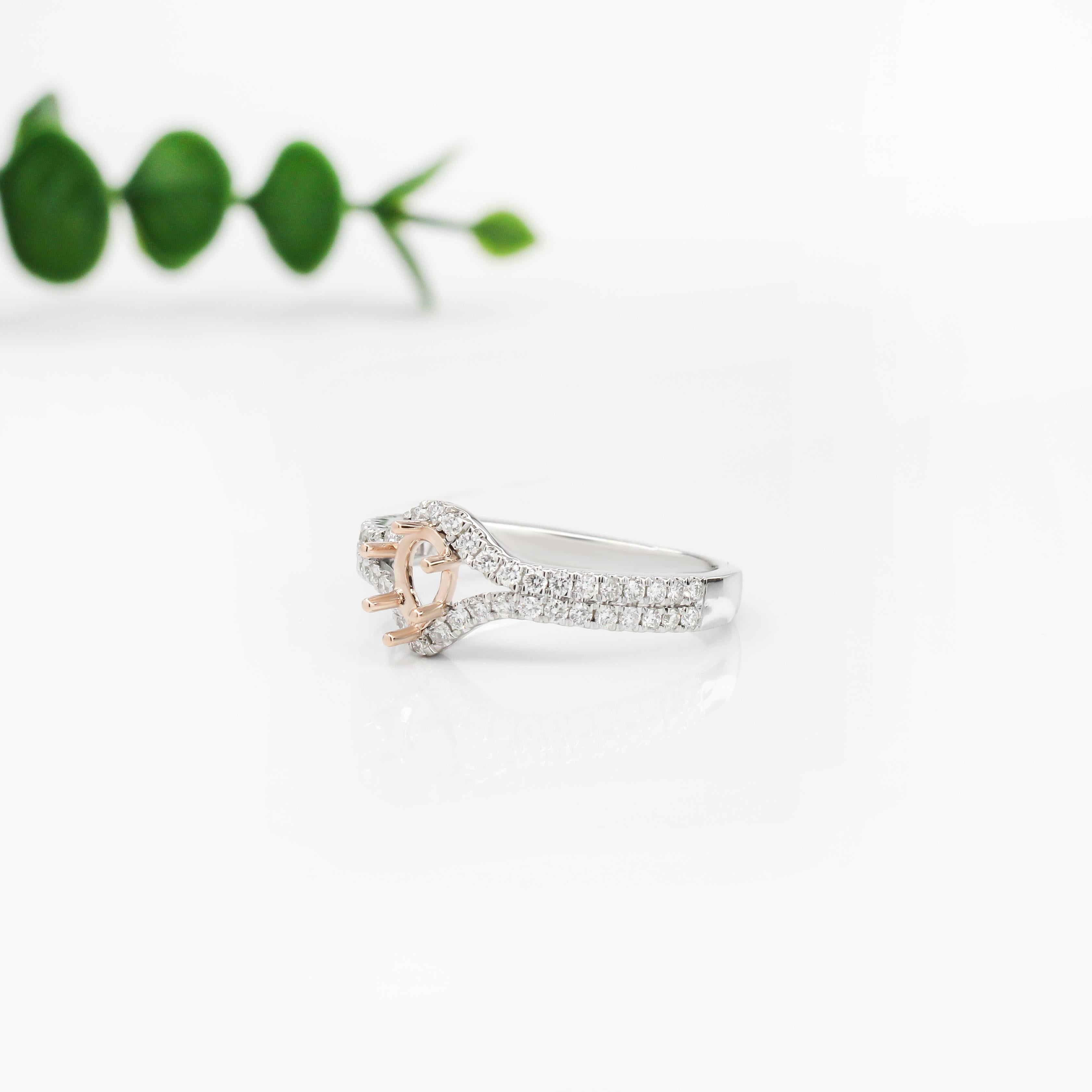 Unique Split Shank Ring Setting with Diamonds in 14K Solid Gold | Pear Shape