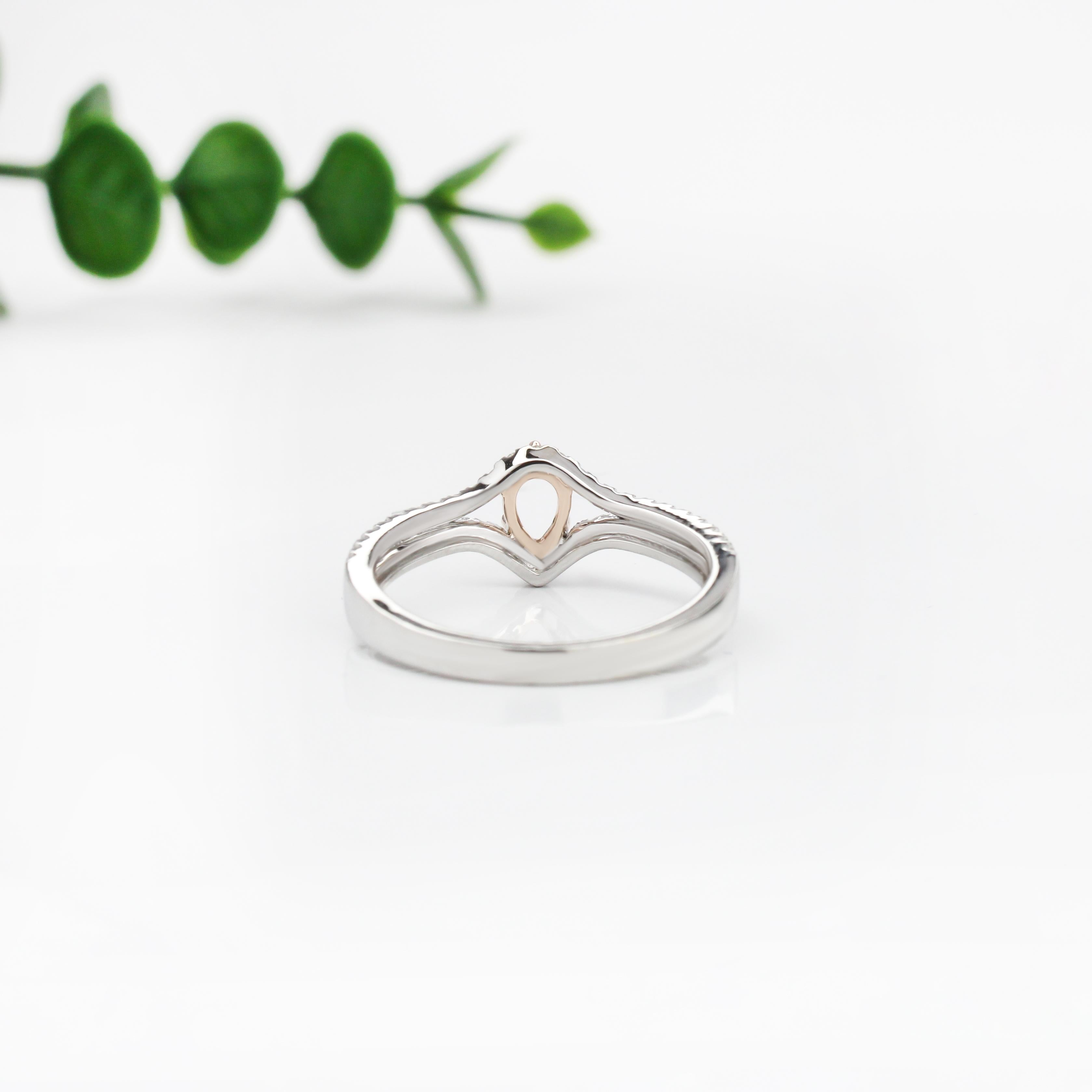 Unique Split Shank Ring Setting with Diamonds in 14K Solid Gold | Pear Shape