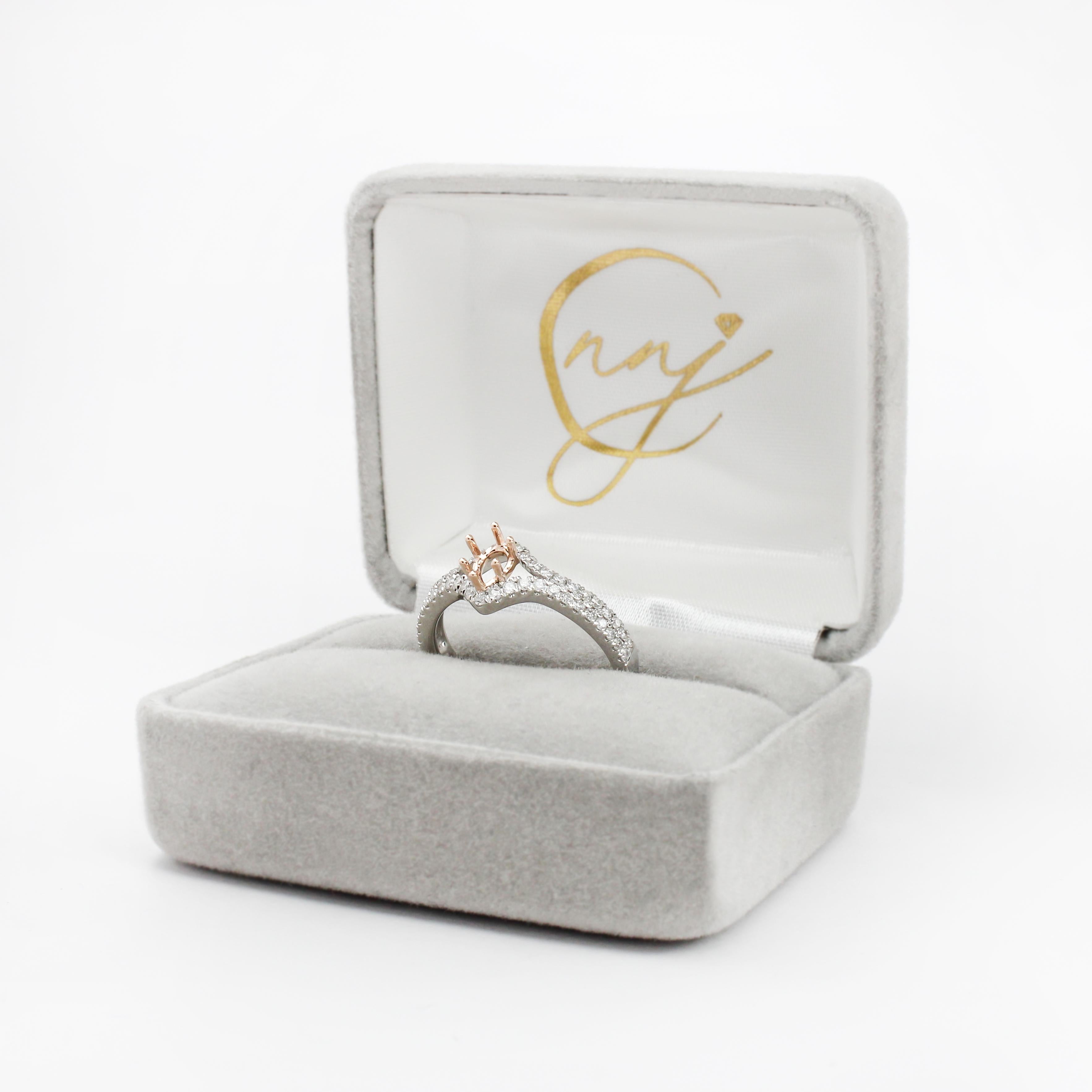 Unique Split Shank Ring Setting with Diamonds in 14K Solid Gold | Pear Shape