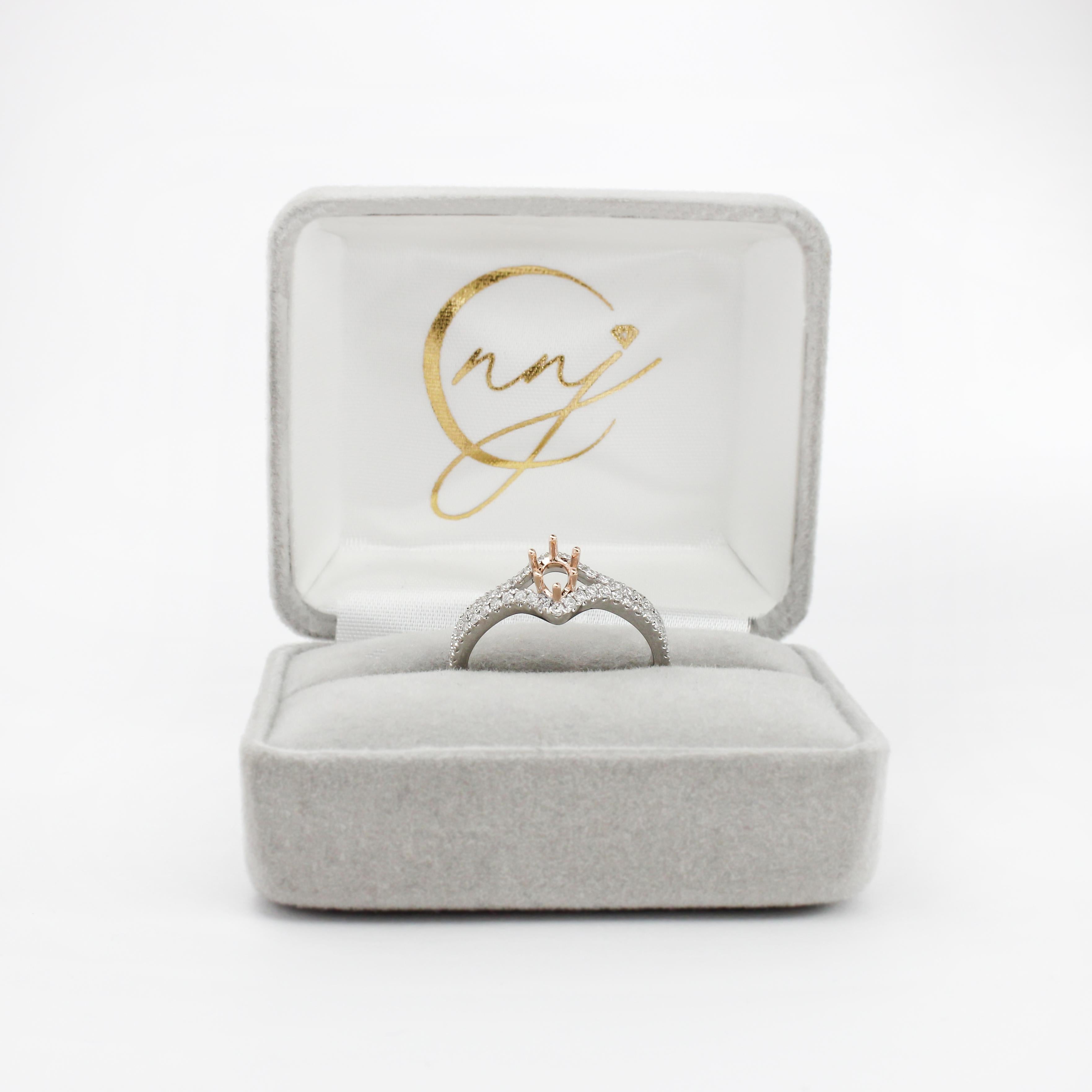Unique Split Shank Ring Setting with Diamonds in 14K Solid Gold | Pear Shape