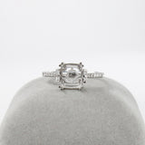 Ring Semi Mount w Earth Mined Diamonds in Solid 14K Gold | Cushion 8x7mm
