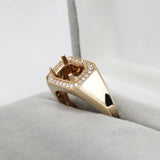 Ring Semi Mount w Earth Mined Diamonds in Solid 14K Gold | Emerald Cut 8x6mm