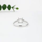 Ring Semi Mount w Earth Mined Diamonds in Solid 14K Gold | Emerald Cut 6mm