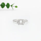 Ring Semi Mount w Earth Mined Diamonds in Solid 14K Gold | Emerald Cut 6mm