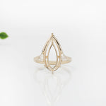 Statement Ring Setting w Trillion Diamond Accents in 14K Solid Gold | Pear