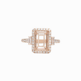 Ring Semi Mount w Earth Mined Diamonds in Solid 14K Gold | Emerald Cut