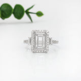 Ring Semi Mount w Earth Mined Diamonds in Solid 14K Gold | Emerald Cut