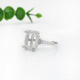 Ring Semi Mount w Earth Mined Diamonds in Solid 14K Gold | Emerald Cut
