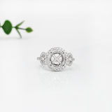 Statement Engagement Ring Semi Mount w Diamonds in 14K Solid Gold | Round